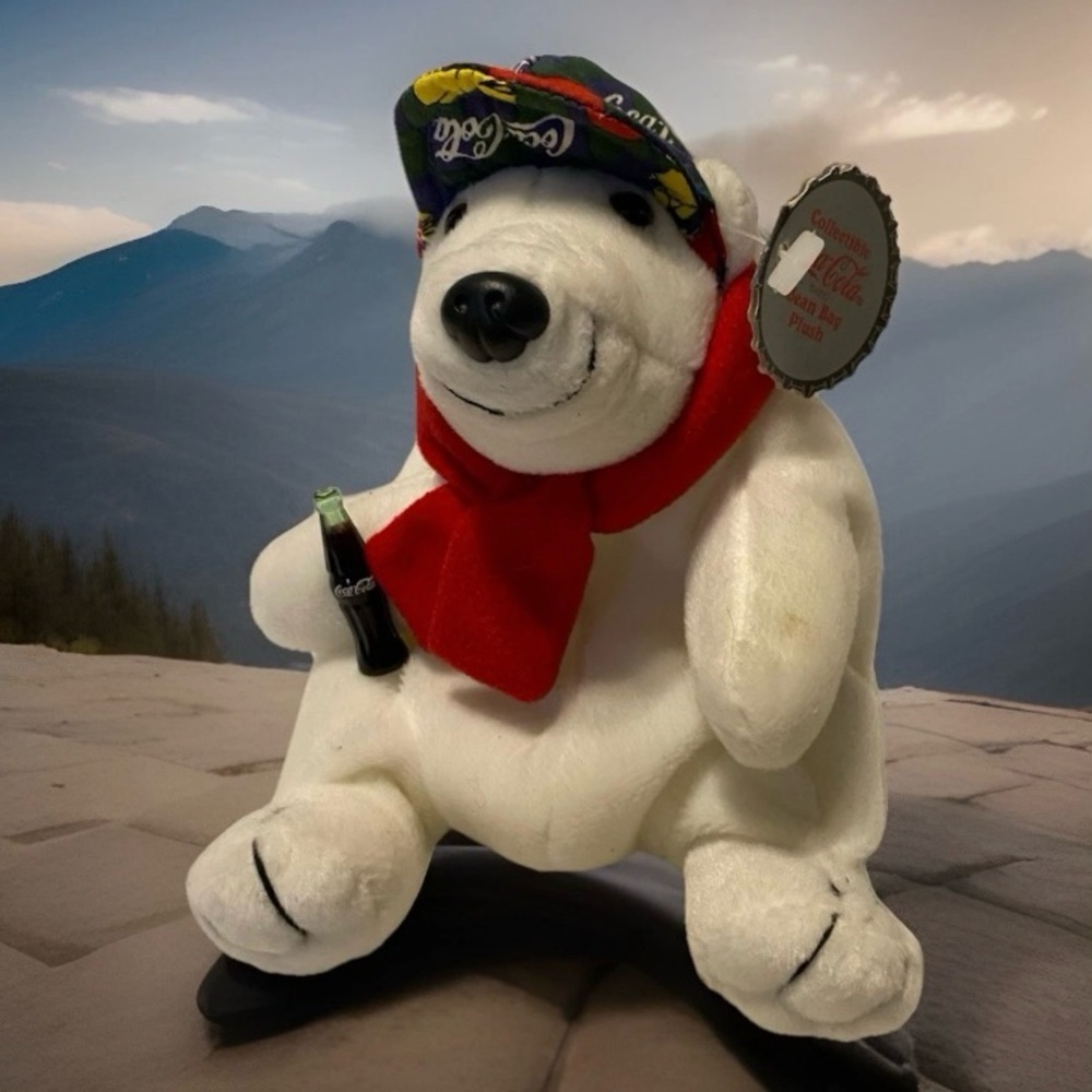 Coca-Cola Polar Bear in Checker Cap and Scarf 1998 VTG plush style # 0167